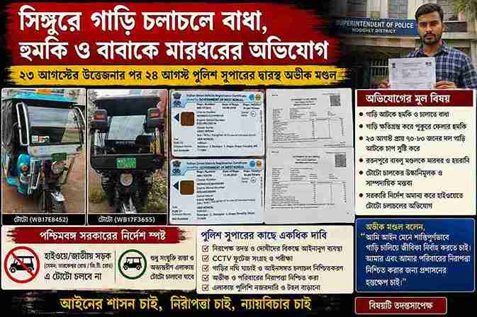 সিঙ্গুরে গাড়ি আটকে হুমকির অভিযোগ! ২৩ আগস্টের উত্তেজনার পর পুলিশ সুপারের দ্বারস্থ অভীক